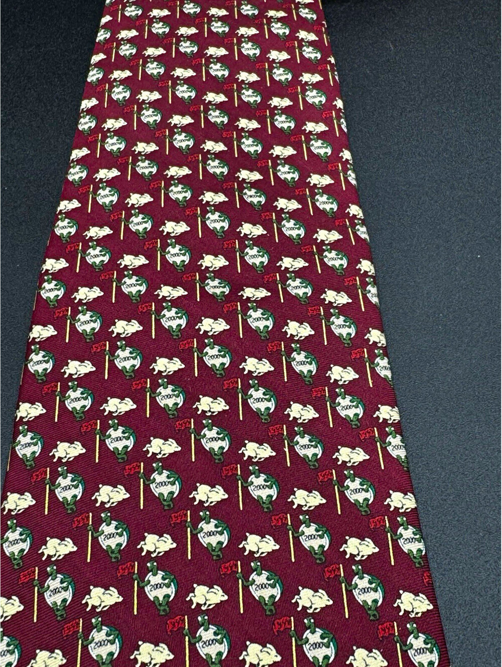 Vintage Brooks Basics Silk Tie Tortoise Hare 2000 Burgundy USA 58” x 3.75” Y2K